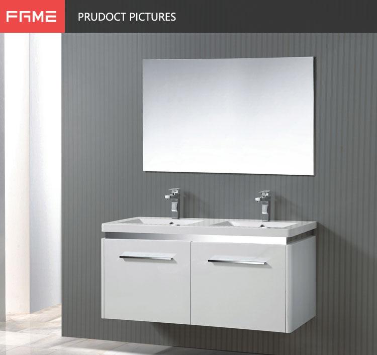 White Matt Lacquer Painting Wood Double Ceramic Sink Bathroom Cabinets -MF1504