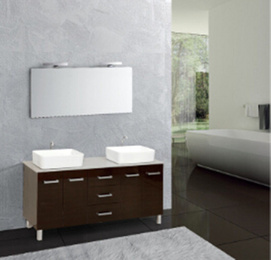 CUPC modern designs commercial resin bathroom cabinet with two sinks