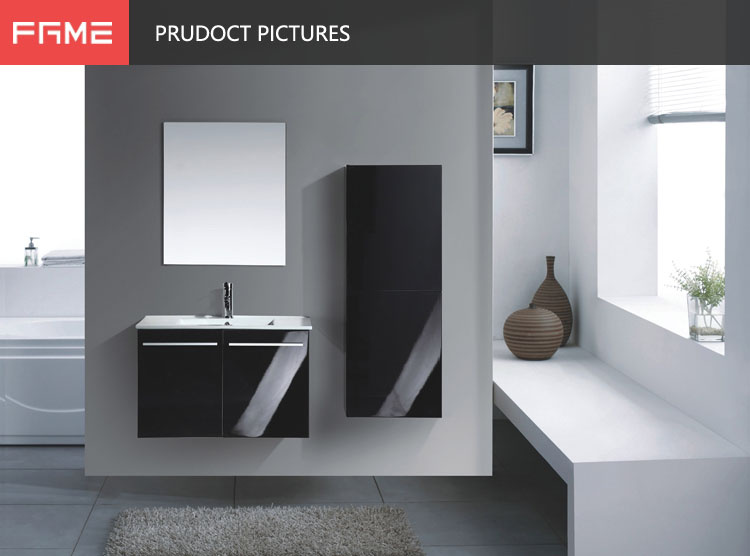 High Glossy Black Wall Hung Full Set Wood Mirror Bathroom Cabinets MF-1511