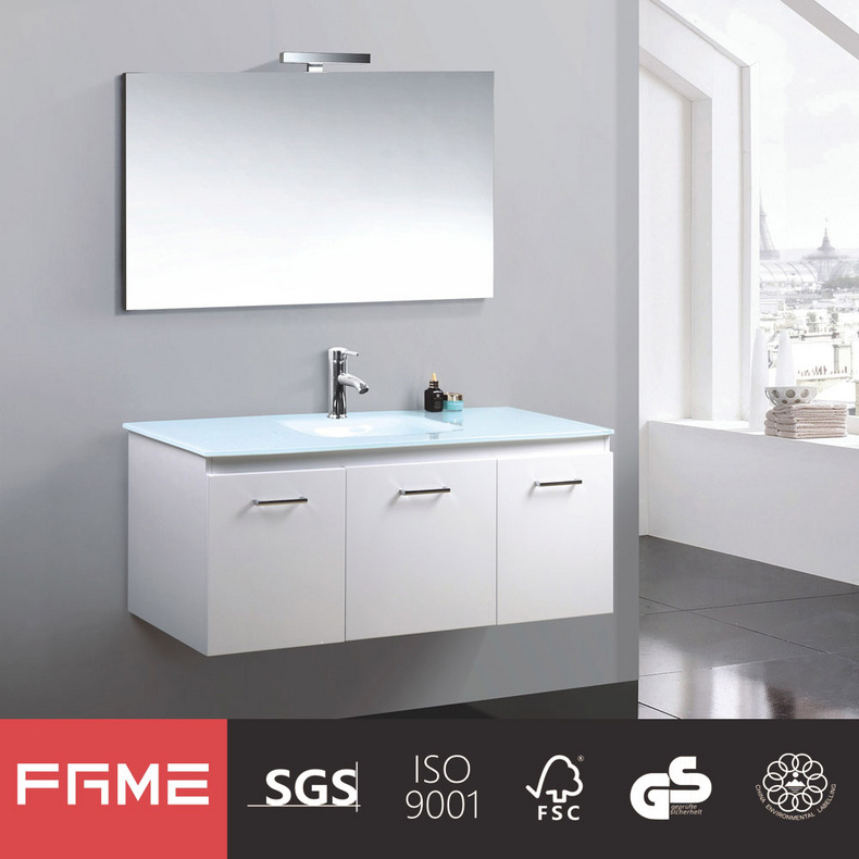 48inch Wall Hung White Stainless Steel Handle Single Sink Mirror Bathroom Cabinets