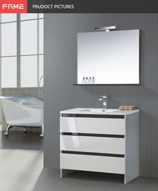 Modern Floor Mounted White Ceramic Sink High Glossy Lacuqer Bathrom Cabinets