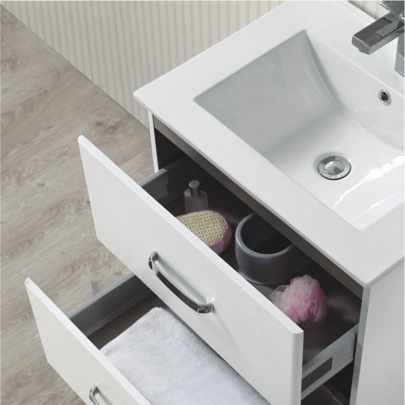 Double Drawer Design Single Ceramic Sink Matt Lacquer Bathroom Cabinets