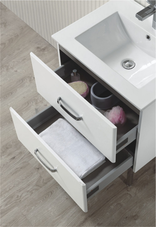 Double Drawer Design Single Ceramic Sink Matt Lacquer Bathroom Cabinets