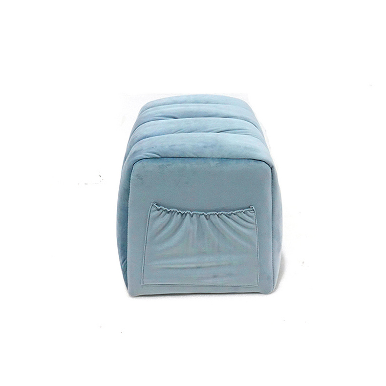 Light Blue Velvet Ottoman Stool