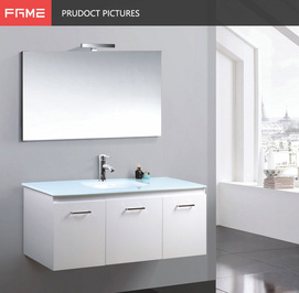 48inch Wall Hung White Stainless Steel Handle Single Sink Mirror Bathroom Cabinets