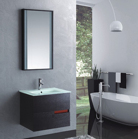 Hotel modern design wall mounted wood veneer bathroom cabinet vanity