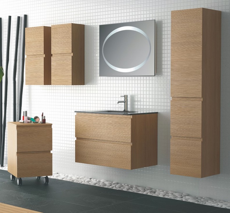 Modern hanging bathroom cabinet with led bathroom mirror