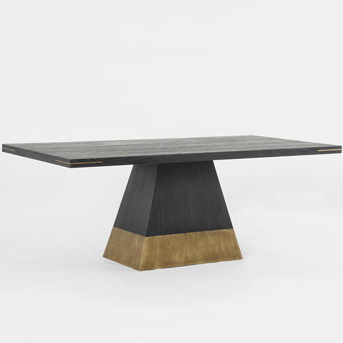 New Design Dining Table Mordern rectagular shale black with trapezoid brass base