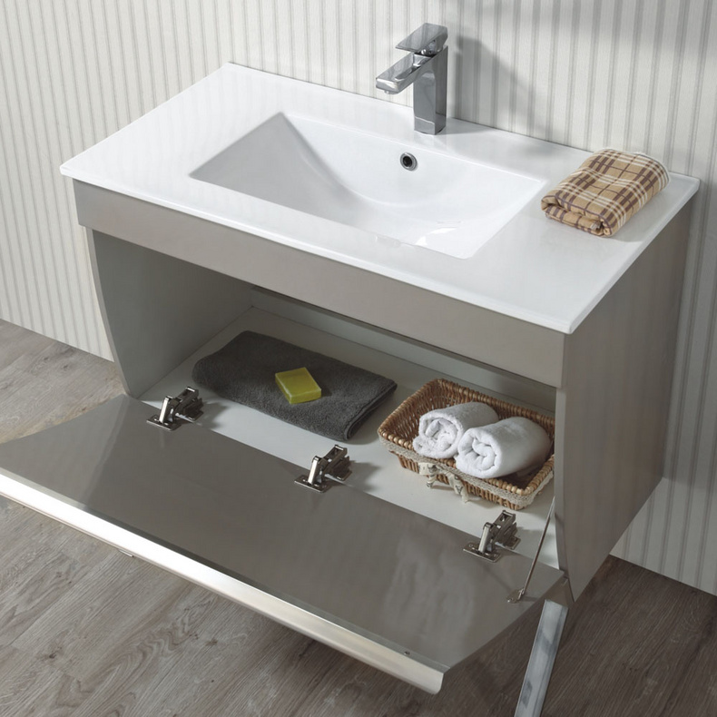 New Design Wooden Ceramic Single Basin Metallic Lacquer Bathroom Vanities