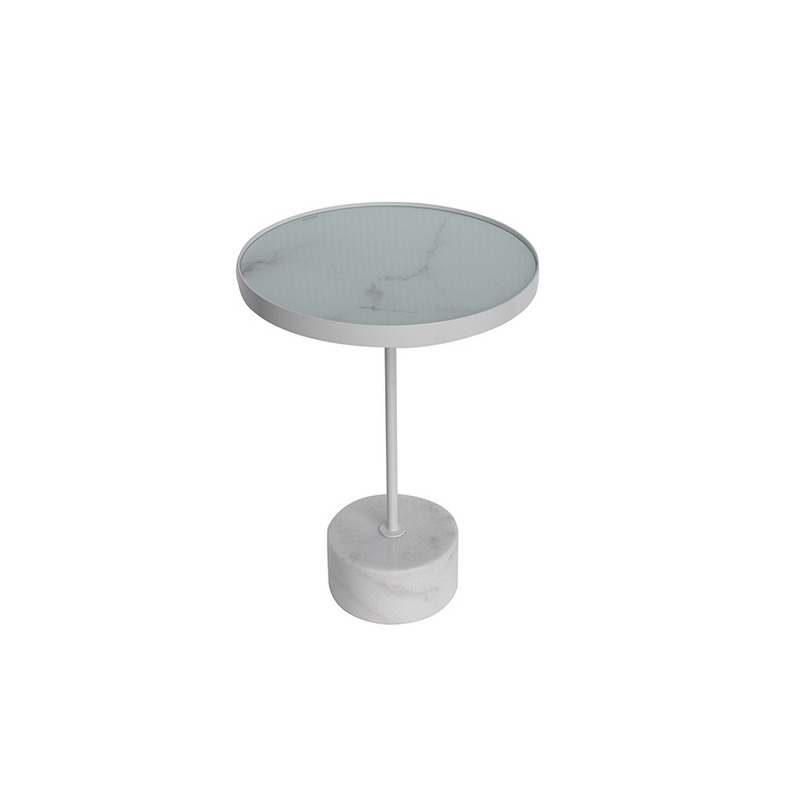 TS199001ET Marble base Tempered Glass laminated marble Paper/Mirror top End Table