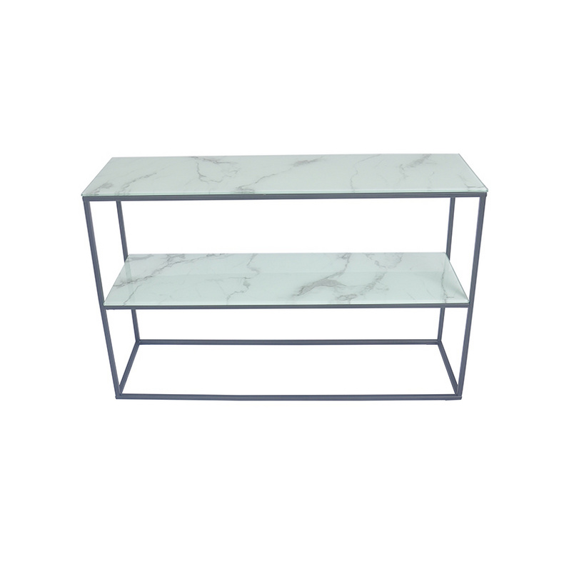 TS199005COT Tempered Glass Marble Look Console Table