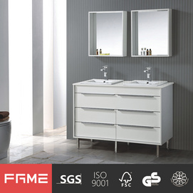 White High Glossy Lacquer Double Sink Wood Bathroom Cabinets MF-1505