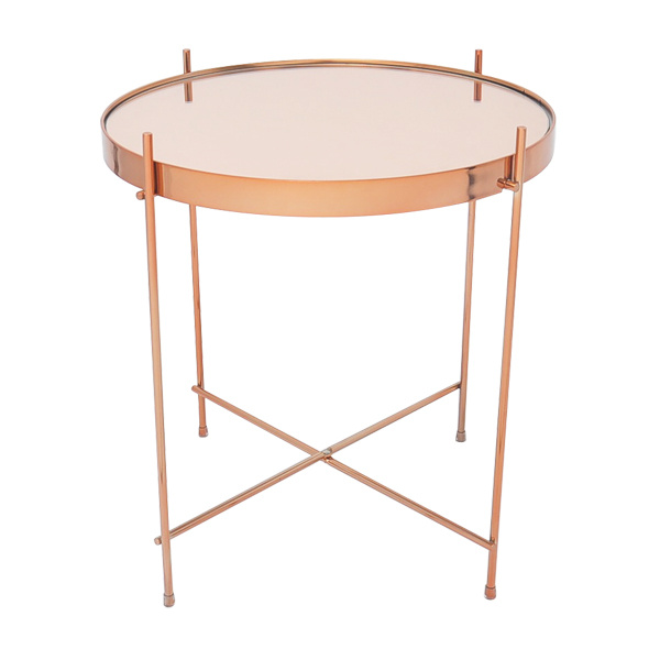 TS-0011-02-BGBN Pink Mirror top Copper Brushing legs End Table