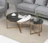 Stainless Steel Frame Gold Finish Round Marble Coffee Table with X Shape Base