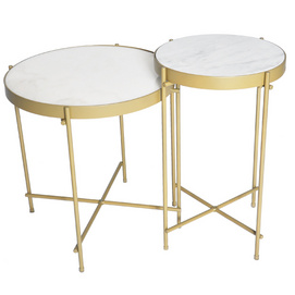 TS-0011-1-GPCW  Chinese White Marble Golden powder coating Coffee Table