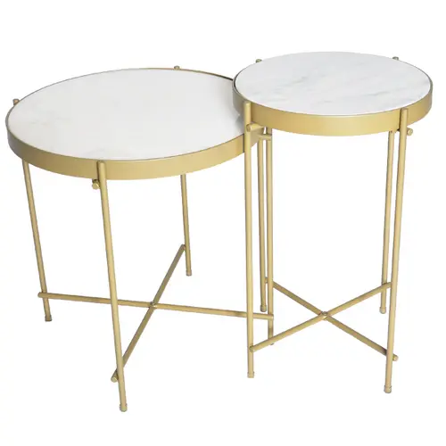 TS-0011-1-GPCW  Chinese White Marble Golden powder coating Coffee Table
