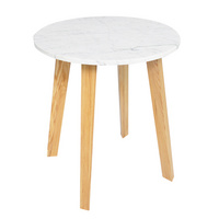 TS-179003-ET Carrara White Marble wood legs End Table