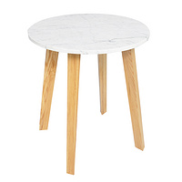 TS-179003-ET Carrara White Marble wood legs End Table