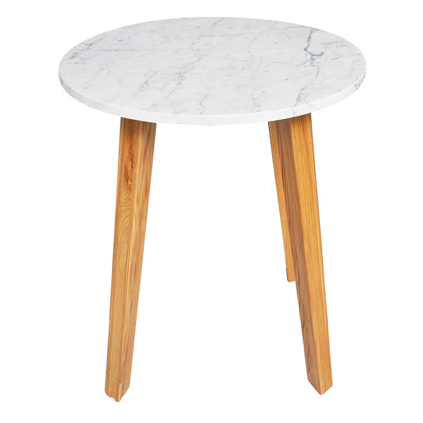 TS-179003-ET Carrara White Marble wood legs End Table