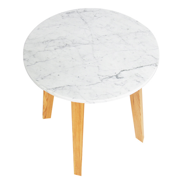 TS-179003-ET Carrara White Marble wood legs End Table