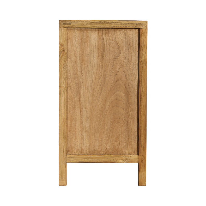 Recycled elm wood TV cabinet with rattan doors