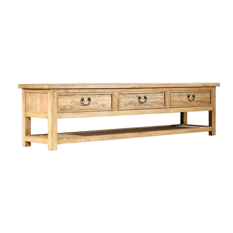 Solid wood reclaimed elm 3 drawers TV cabinet