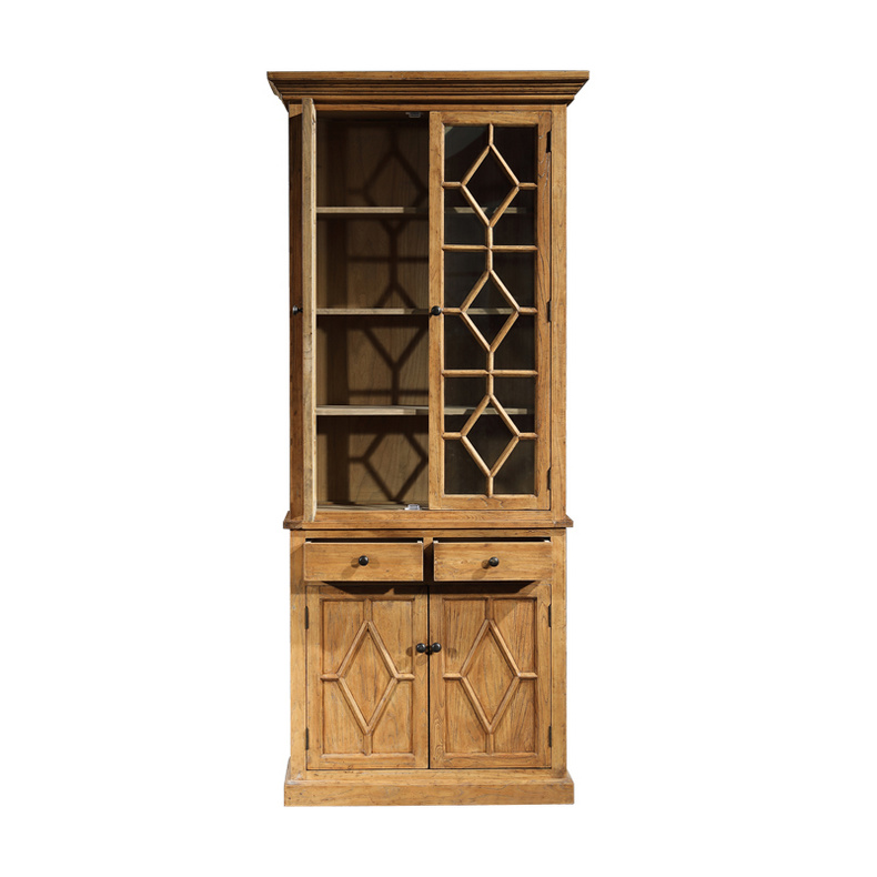 Antique solid wood showcase/bookcase with glass door