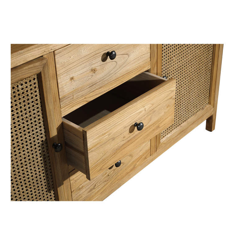 Reclaimed elm wood buffet furniture with rattan doors 001