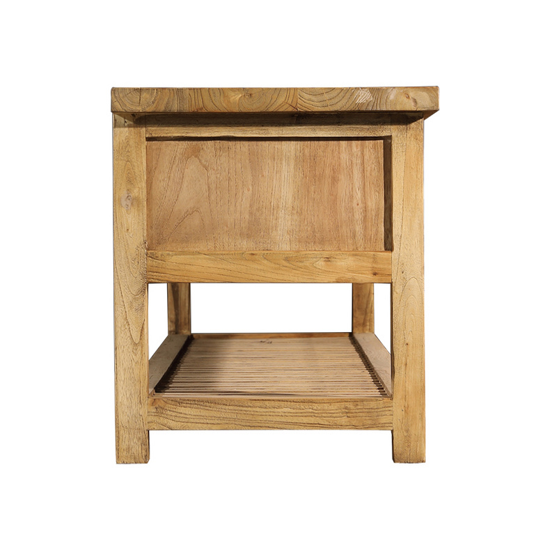 Recyclable elm wood three open drawer solid color side cabinet