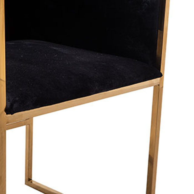 Gold Metal Frame Black Velvet Leather Dining Chair For Dining Room