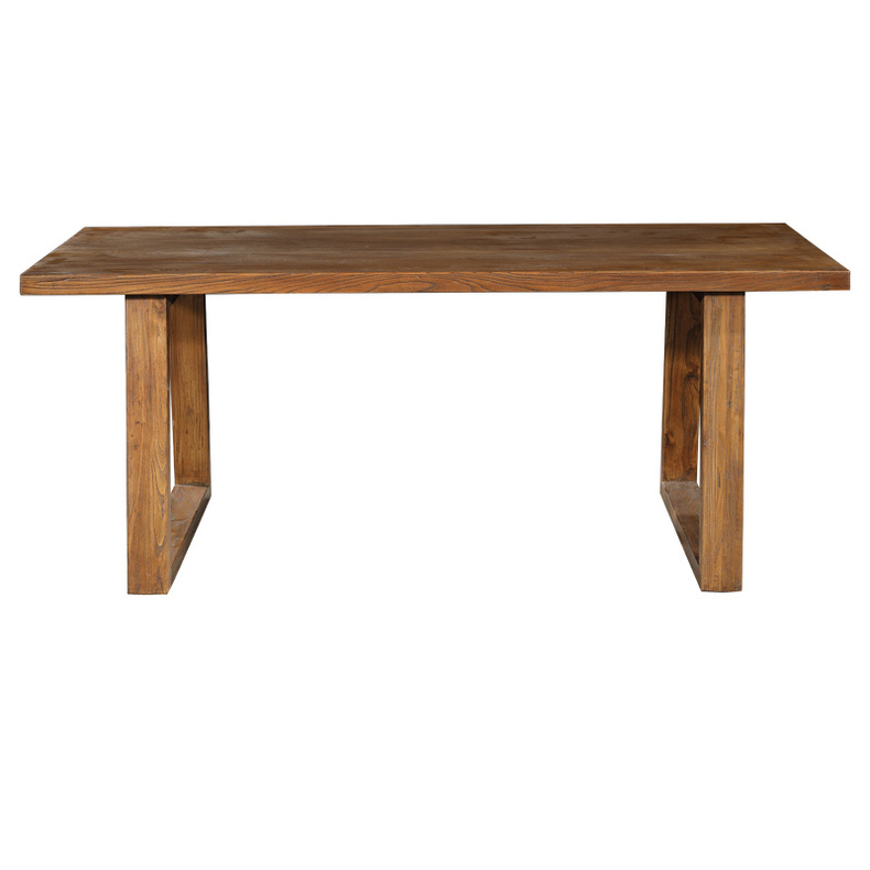 Solid color recyclable elm trapezoidal leg dining table