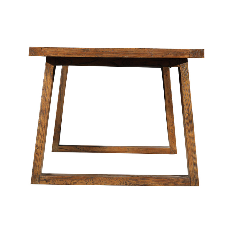 Solid color recyclable elm trapezoidal leg dining table