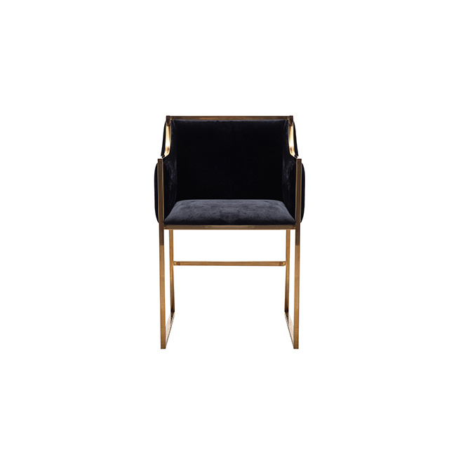 Gold Metal Frame Black Velvet Leather Dining Chair For Dining Room