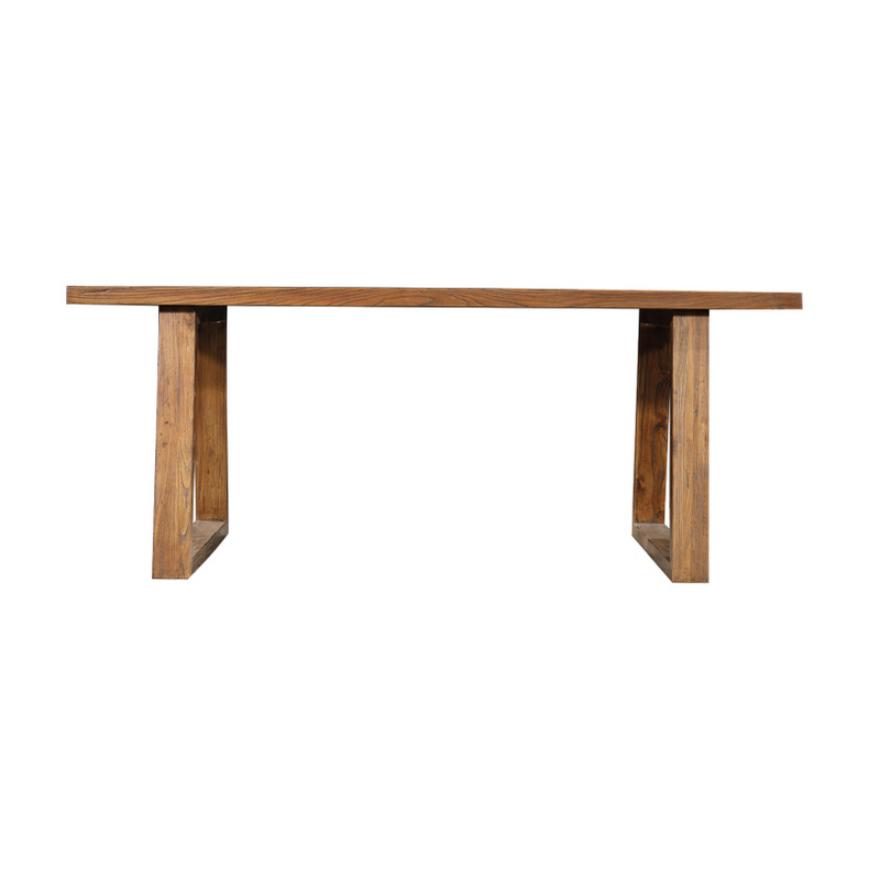 Solid color recyclable elm trapezoidal leg dining table