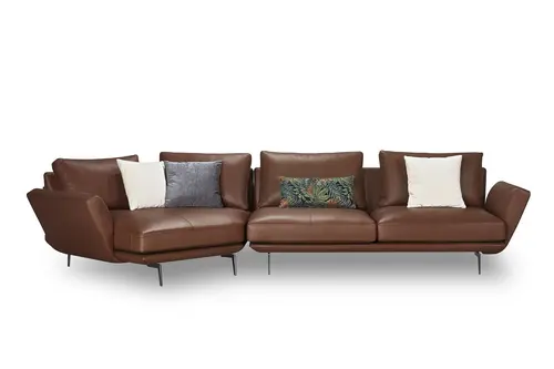 Living room L-Shape full leather sofa and longue