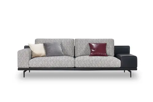 Living room leather and fabric 3 seater sofa