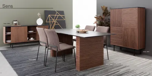 Modern Warm Walnut Wood Dining Table and Chair