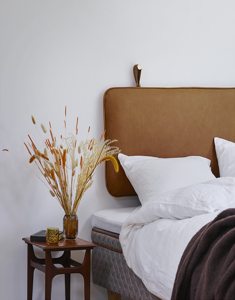 The M headboard – Cognac aniline leather