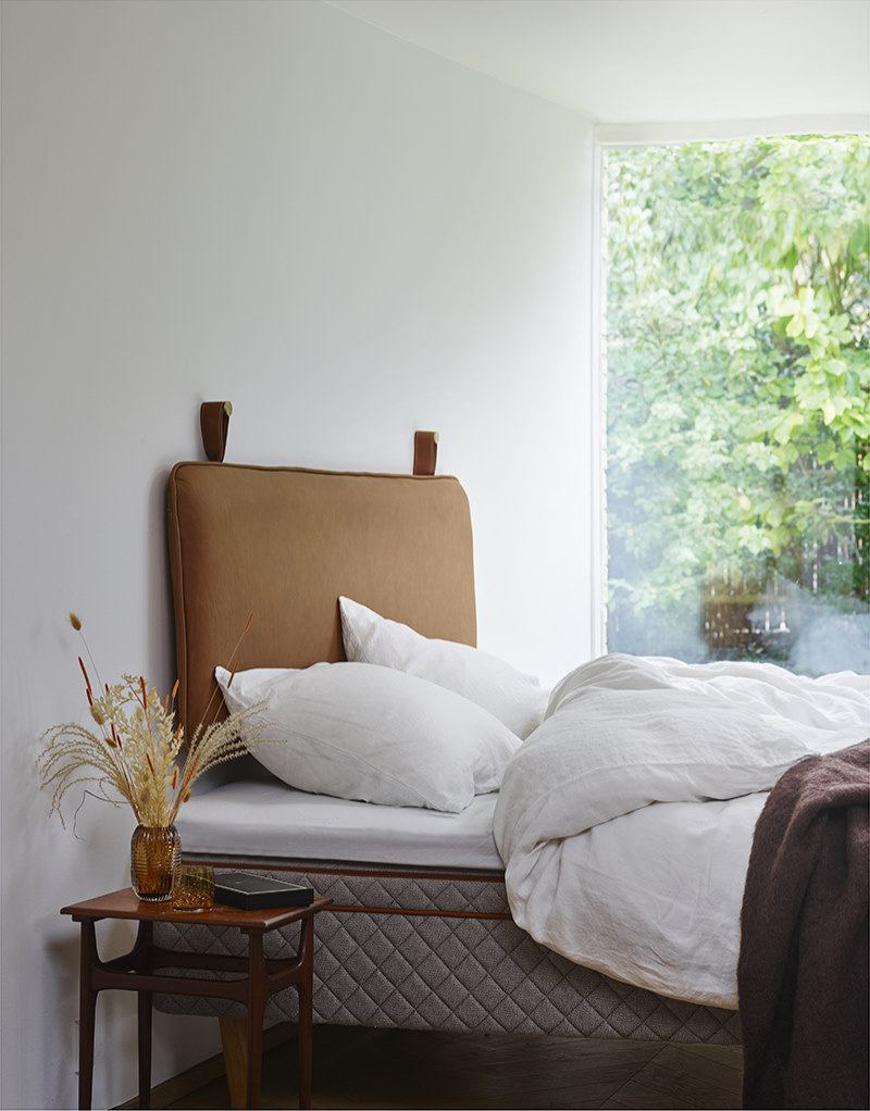 The M headboard – Cognac aniline leather