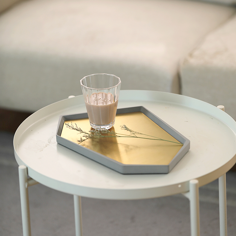 Black gray concrete material, irregular polygon shape gold metal plated jewelry porcelain dishes & plates concrete trays