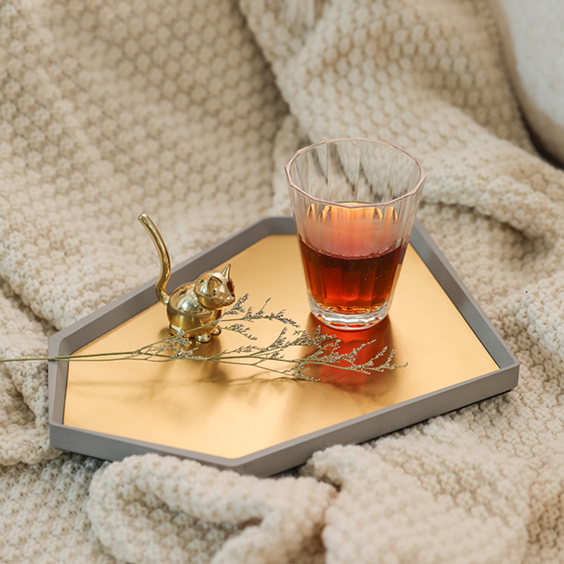 Black gray concrete material, irregular polygon shape gold metal plated jewelry porcelain dishes & plates concrete trays