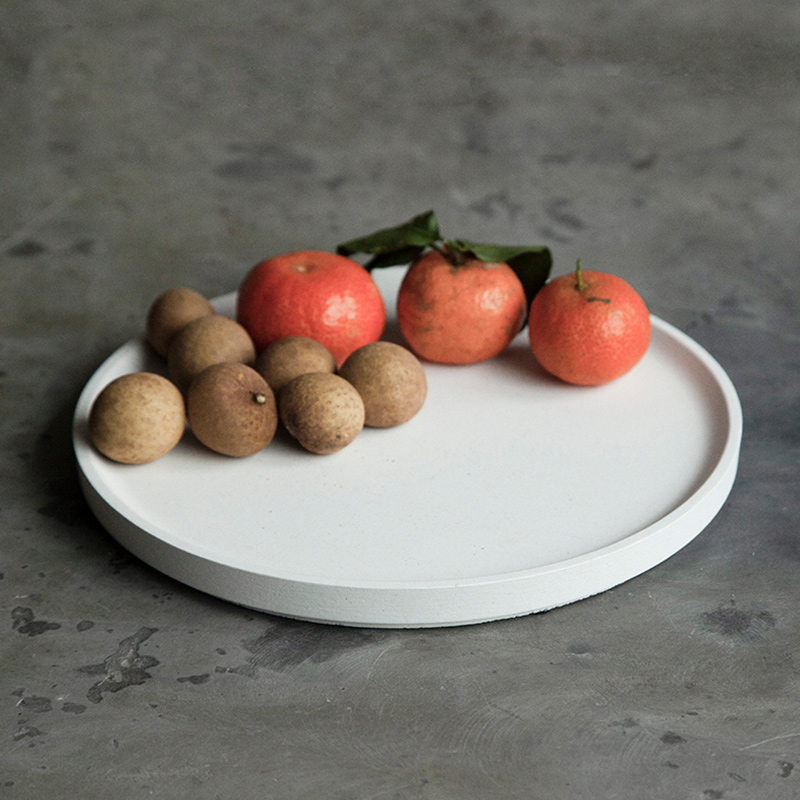 Modern high quality cheap round shape stone tea tray concrete black round decorative tray round