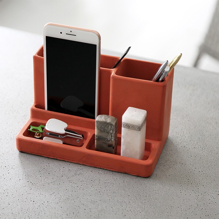 Eco-friendly Desk Concrete Mobile Cell Phone Stand With Pen Holder storage holders
