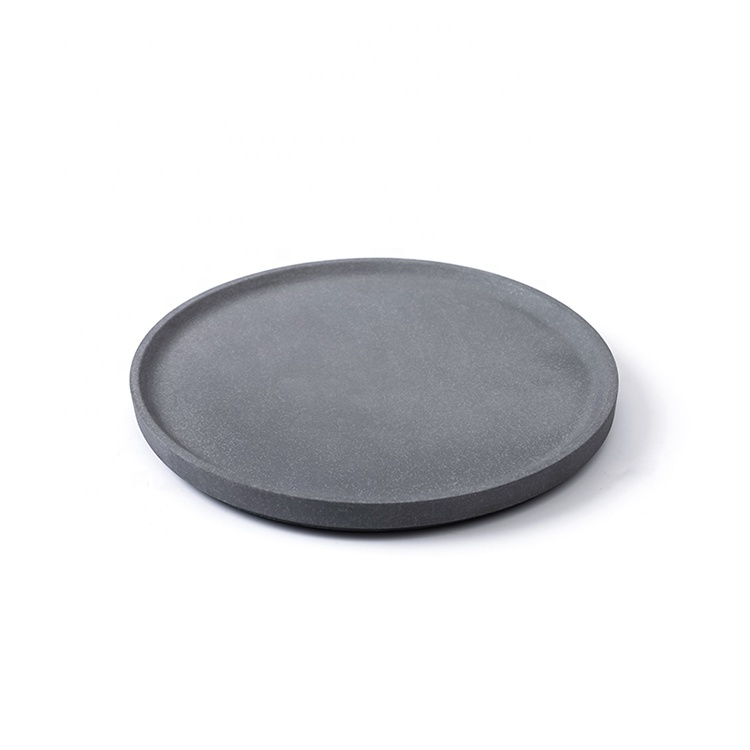 Modern high quality cheap round shape stone tea tray concrete black round decorative tray round
