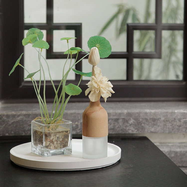 Modern high quality cheap round shape stone tea tray concrete black round decorative tray round