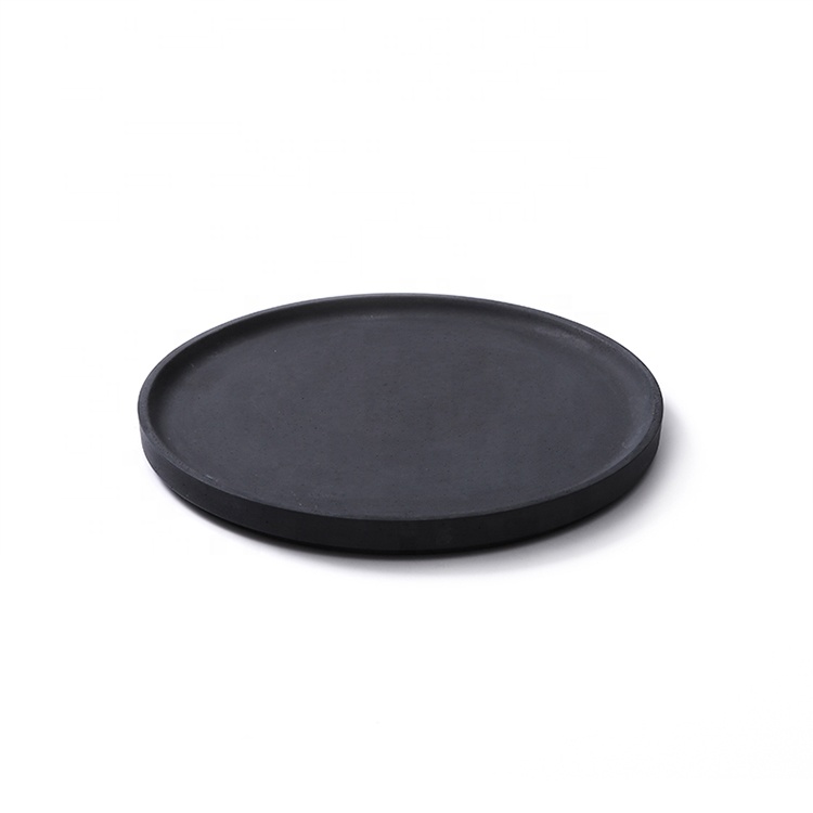 Modern high quality cheap round shape stone tea tray concrete black round decorative tray round