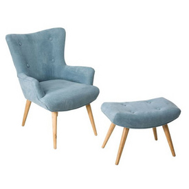 Blue Fabric Single Chair with Stool