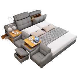 Hot selling leather bed with storage box bed with power line slotting machine adjustable headrest korea smart bed with speaker