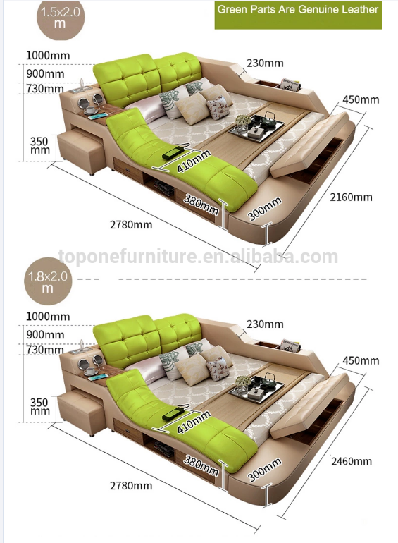 Intelligent Multifunctional Smart Bed Bedroom sets Leather Modern Bed Tatami Fabric Luxury Double Bed