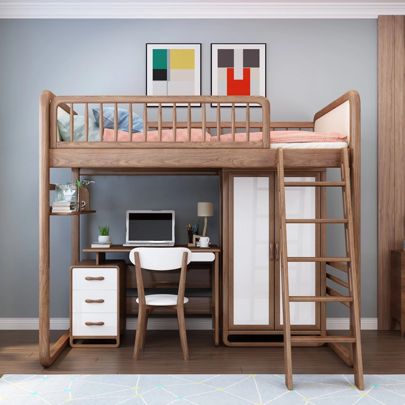 hot selling kids single twin full size bunk loft bed with desk and wardrobe children multifunction beds with storage